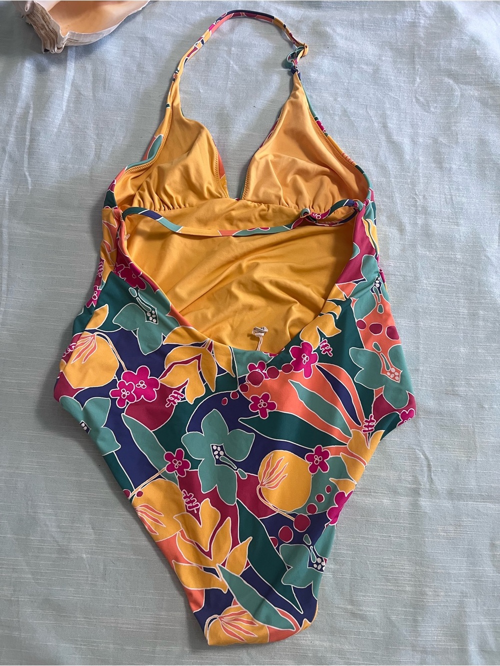 Marine Layer Plunge One Piece Swimsuit Medium Hibiscus Tropical Hawaiian Large - Picture 5 of 15